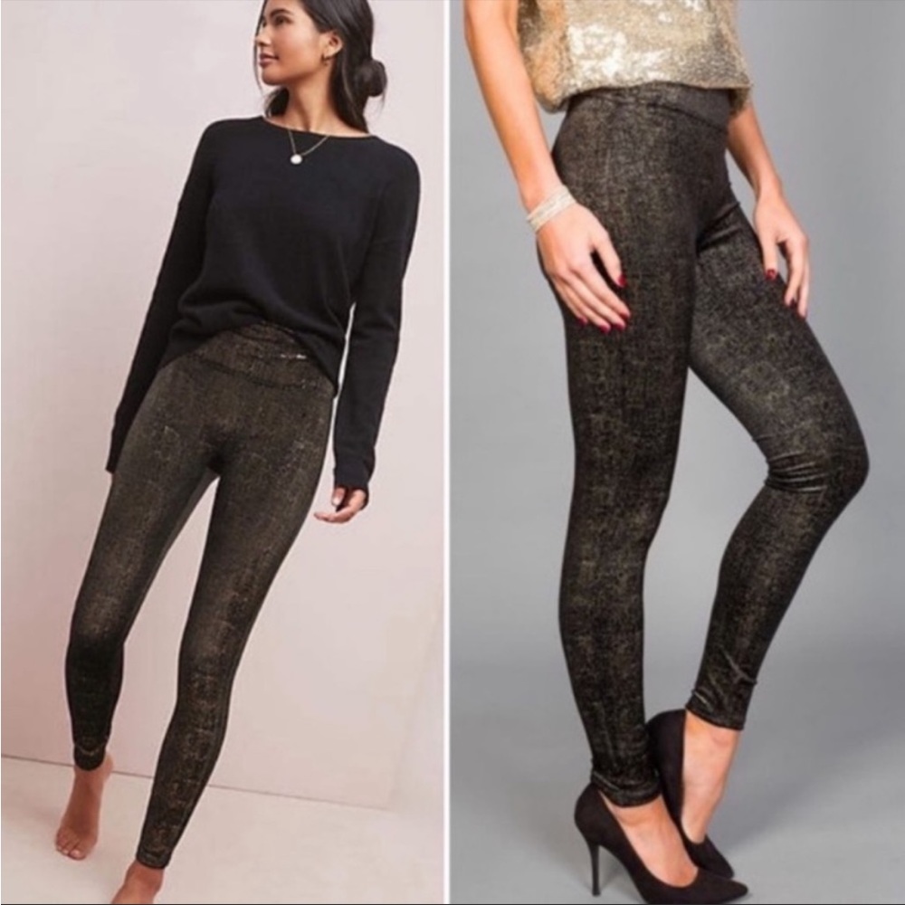 Spanx black and gold velvet shiny leggings NWT size s holidays Christmas nye